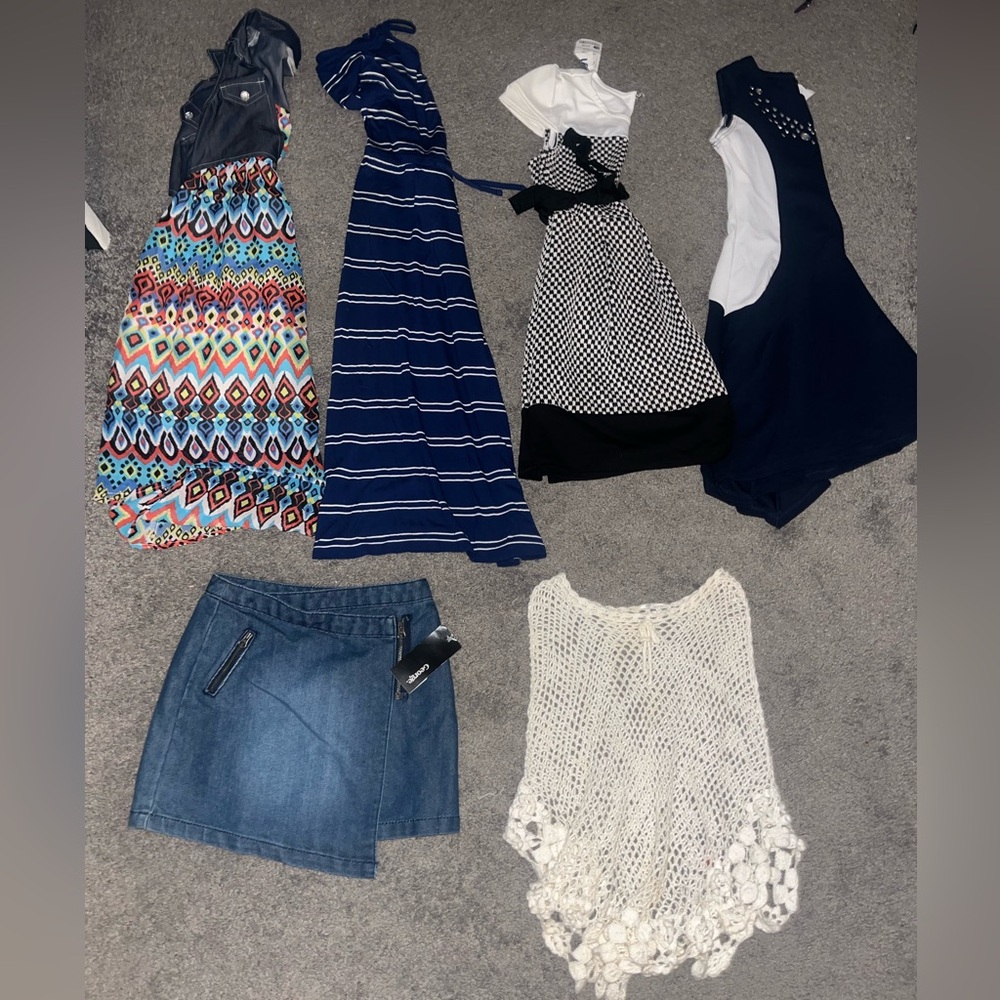 6-Piece Summer Girls' Clothing Lot - Dresses, Shirt, & poncho - Youth Size 7/8